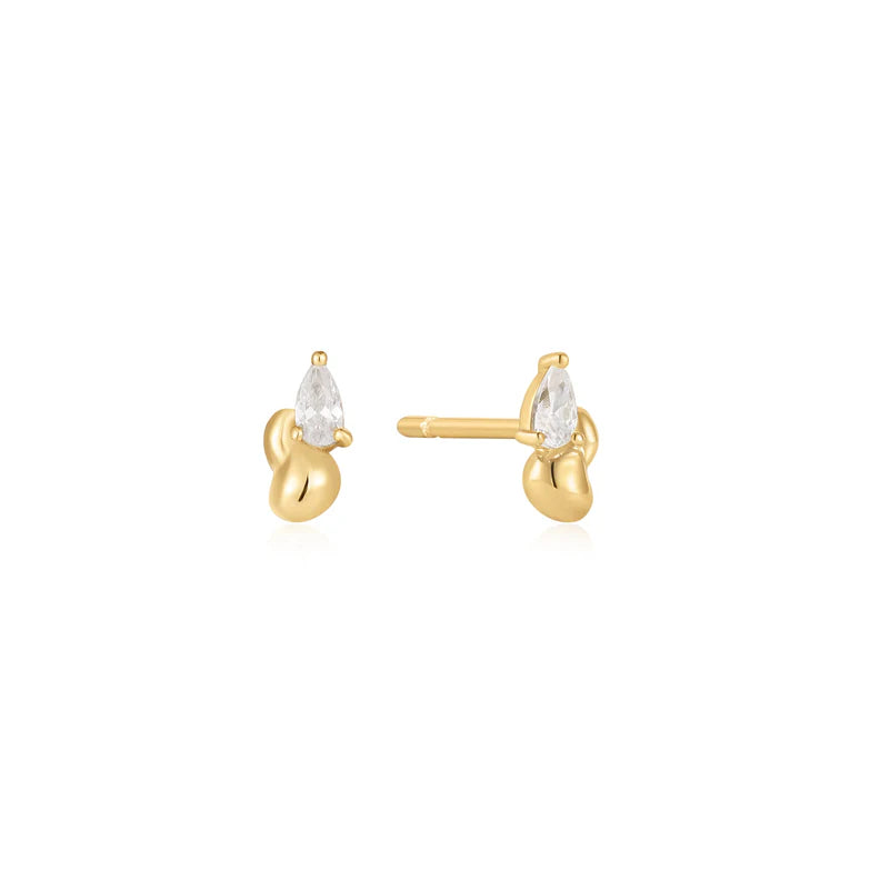 Gold Twisted Wave Stud Earrings by Ania Haie