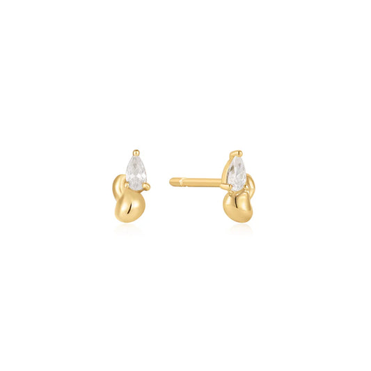 Gold Twisted Wave Stud Earrings by Ania Haie