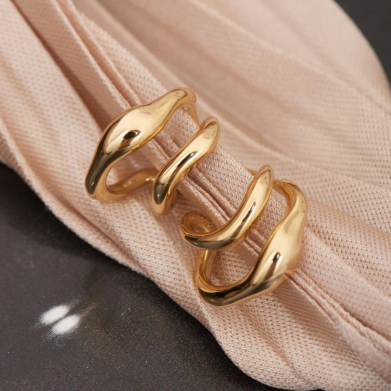 Gold Wave Double Hoop Stud Earrings by Ania Haie