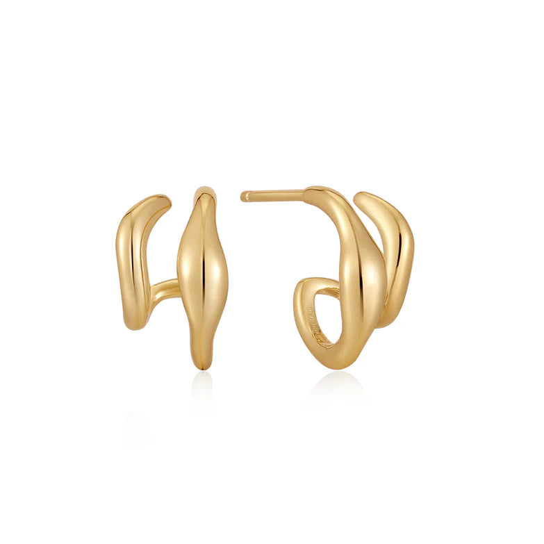 Gold Wave Double Hoop Stud Earrings by Ania Haie