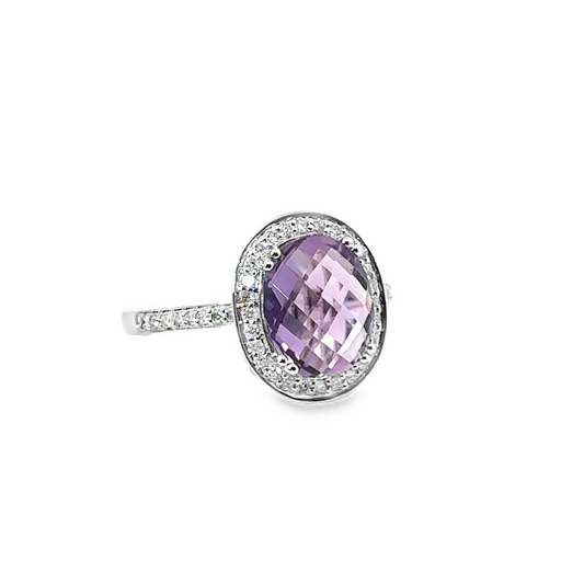 Salve Amethyst Diamond Halo Ring