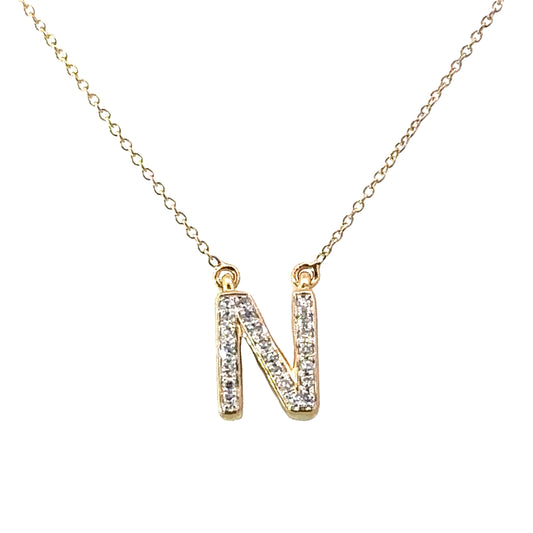 N Initial Diamond Pendant Necklace