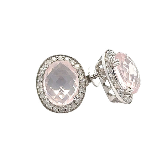 Pink Quartz Diamond gold earrings 1