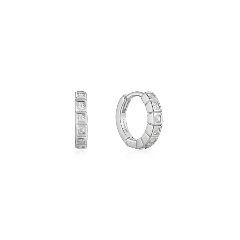 Silver Glam Huggie Hoop Earrings by Ania Haie