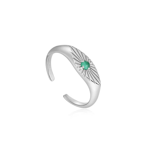 Silver Malachite Evil Eye Adjustable Ring by Ania Haie