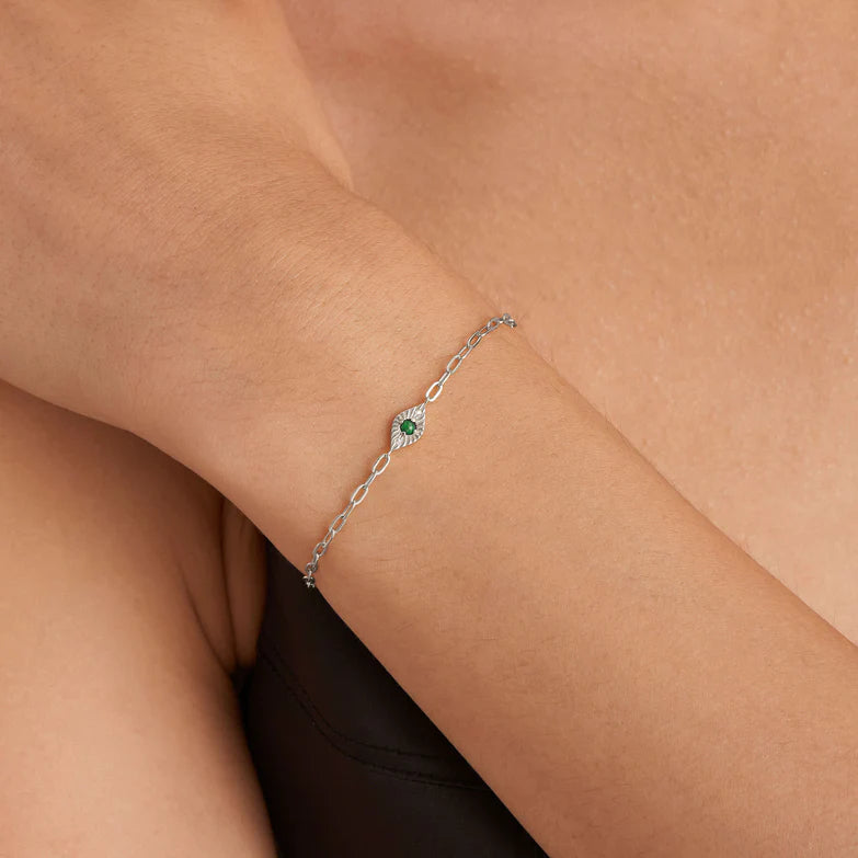 Silver Malachite Evil Eye Bracelet by Ania Haie