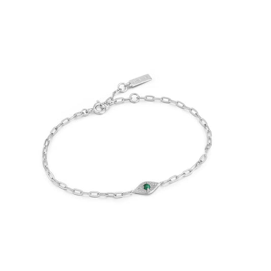 Silver Malachite Evil Eye Bracelet by Ania Haie