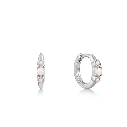 Silver Mother of Pearl & Kyoto Opal Huggie Hoop Earrings by Ania Haie