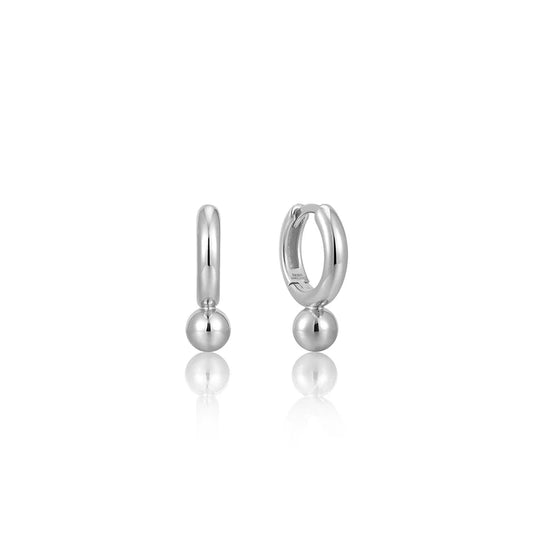 Silver Orb Drop Huggie Hoop Earrings by Ania Haie