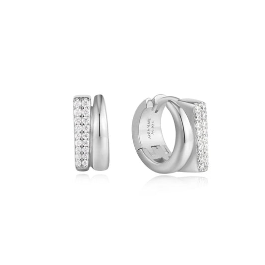 Silver Pavé Double Huggie Hoop Earrings by Ania Haie