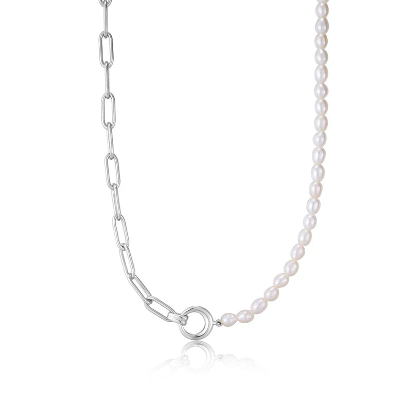 Silver Pearl Chunky Link Chain Necklace by Ania Haie