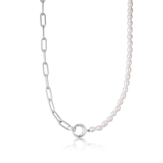 Silver Pearl Chunky Link Chain Necklace by Ania Haie