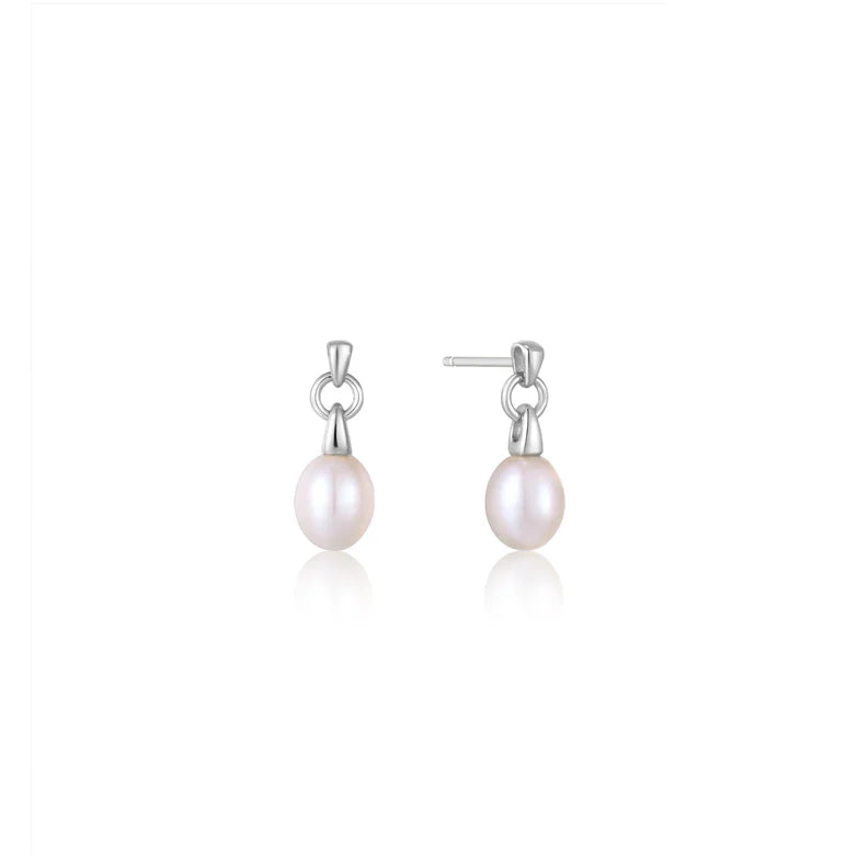 Silver Pearl Drop Stud Earrings by Ania Haie