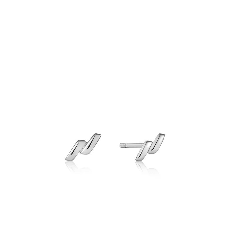 Silver Smooth Twist Stud Earrings by Ania Haie