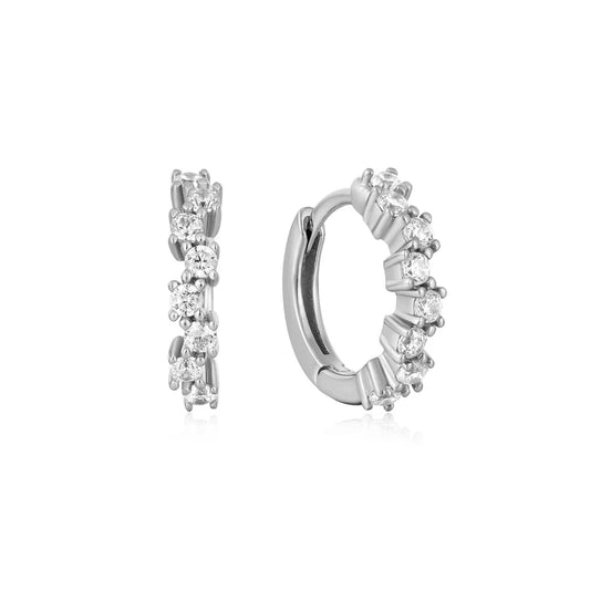 Silver Sparkle Cluster Huggie Hoop Earrings by Ania Haie