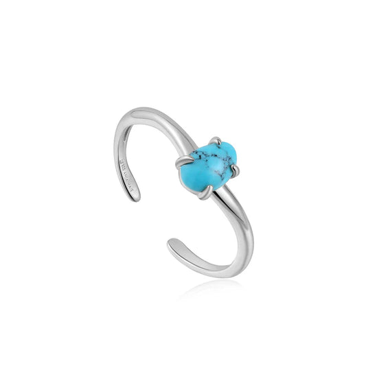 Silver Turquoise Wave Adjustable Ring by Ania Haie