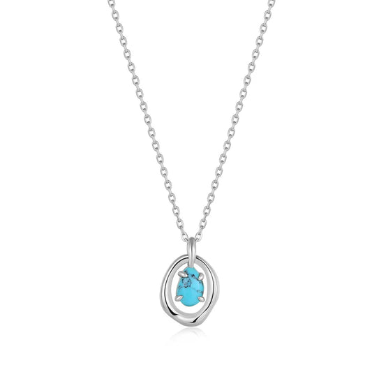 Silver Turquoise Wave Circle Pendant Necklace by Ania Haie