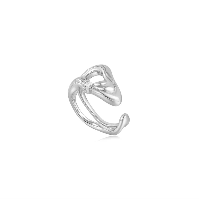 Silver Twisted Wave Wide Adjustable Ring by Ania Haie