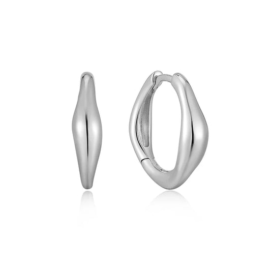 Silver Wave Huggie Hoop Earrings by Ania Haie