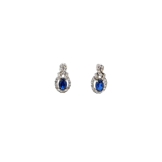 Lab Blue Sapphire Silver Earrings 