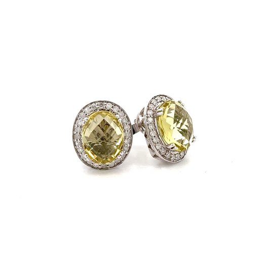 Gemstone Lemon Quartz  Gold diamond Earrings