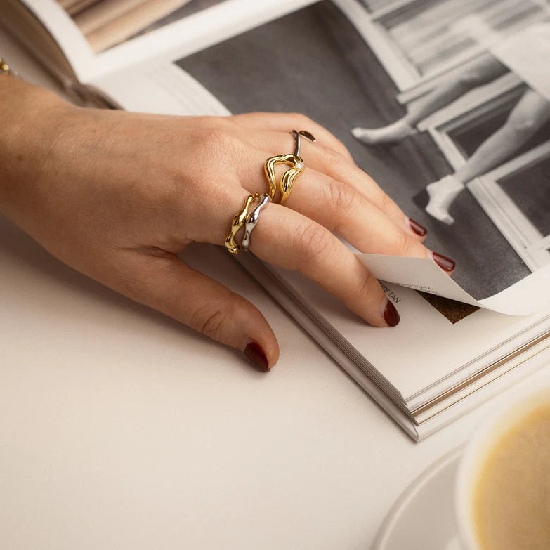 Gold Twisted Wave Adjustable Ring by Ania Haie