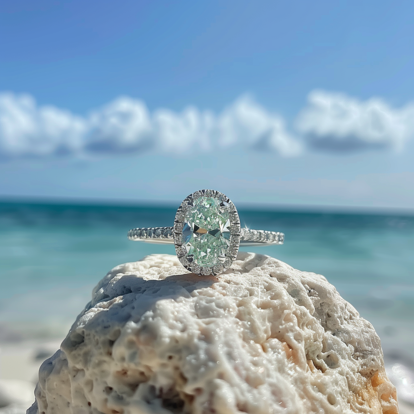 Anillo con halo de diamantes y peridoto Paradise