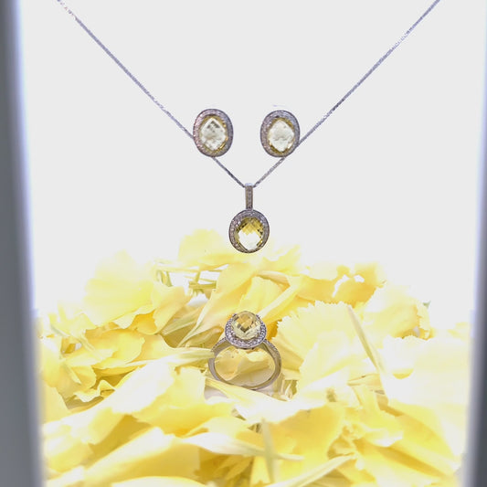 Lemon Quartz Diamond Jewelry Set