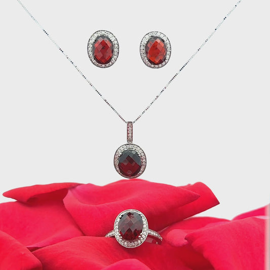 Garnet Gemstone Diamond Jewelry Set