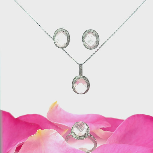 Conjunto de joyas con piedras preciosas de cuarzo rosa