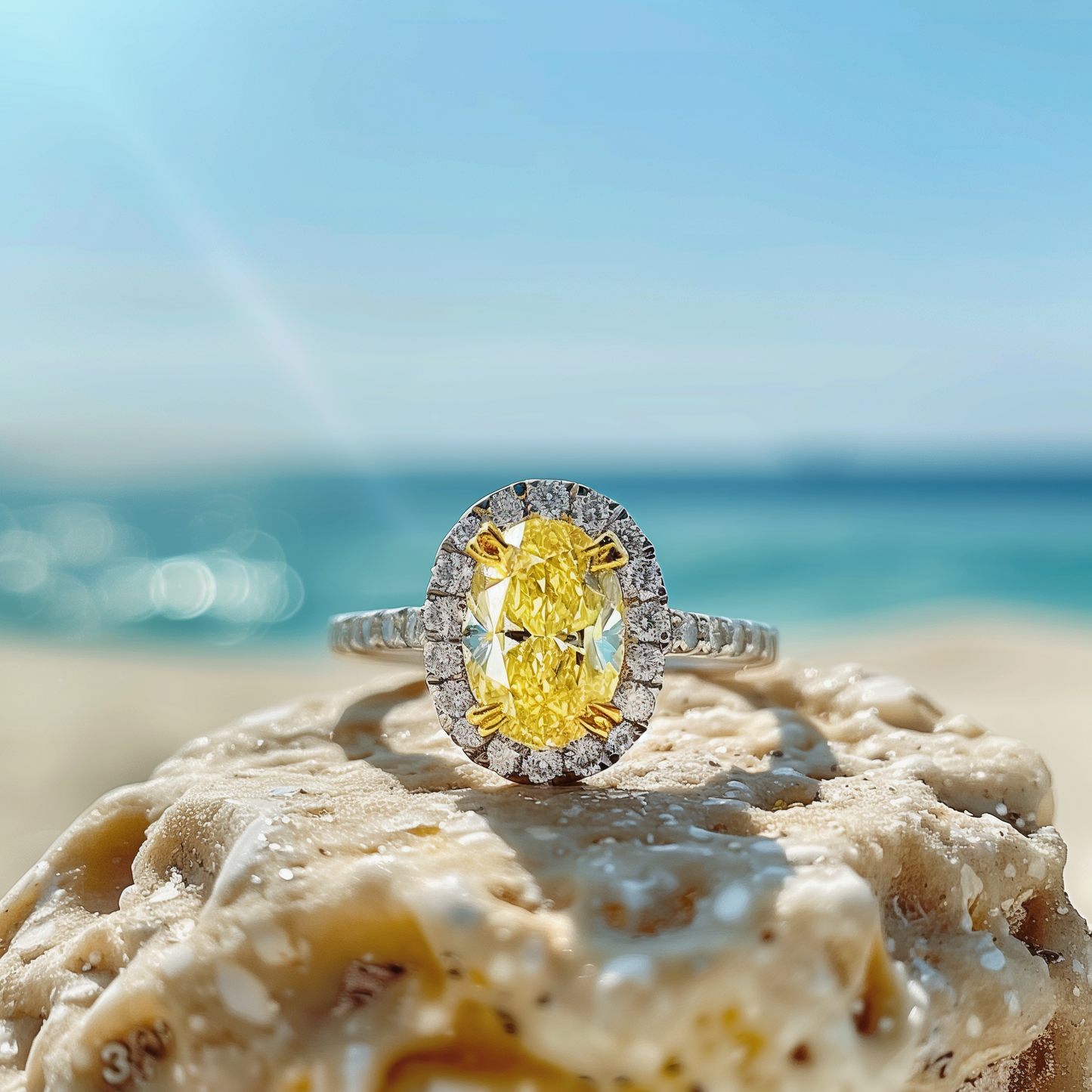 Radiance Lemon Quartz, Diamonds Halo Ring