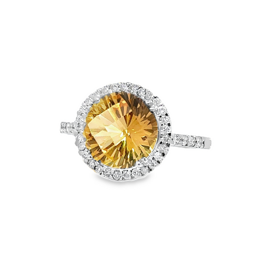 Sunshine Citrine Gemstone Diamonds Halo Ring