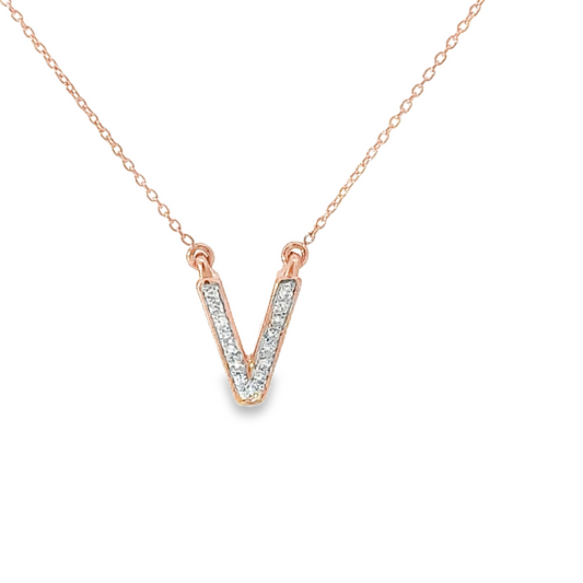 V Initial Diamond Pendant Necklace